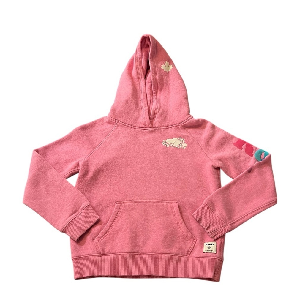 Roots Pink Girl’s Hoodie with Colorful Accents Size Large